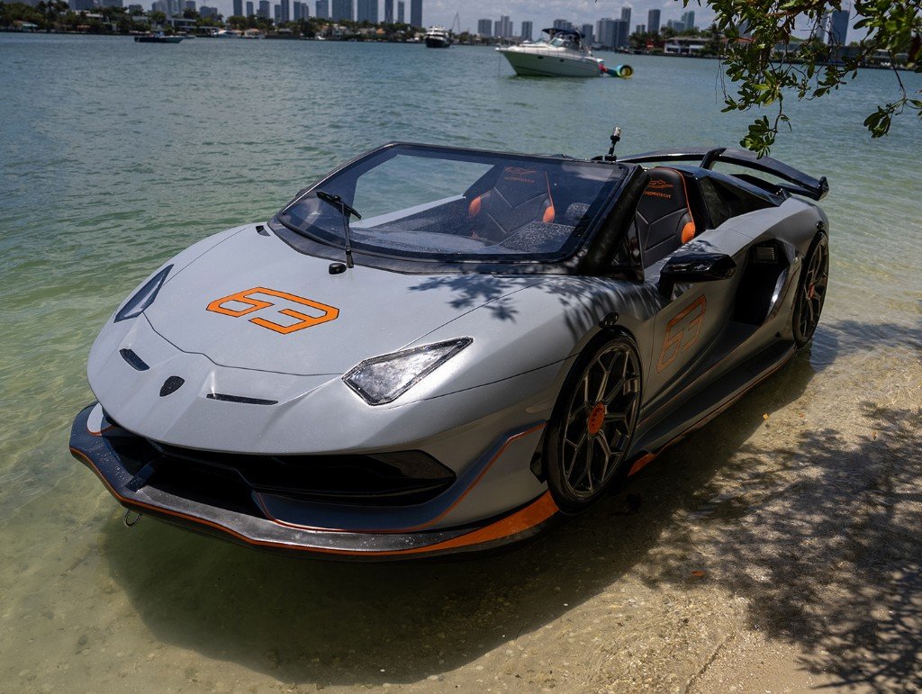A Prestige Watercars jet car on the Miami shoreline
